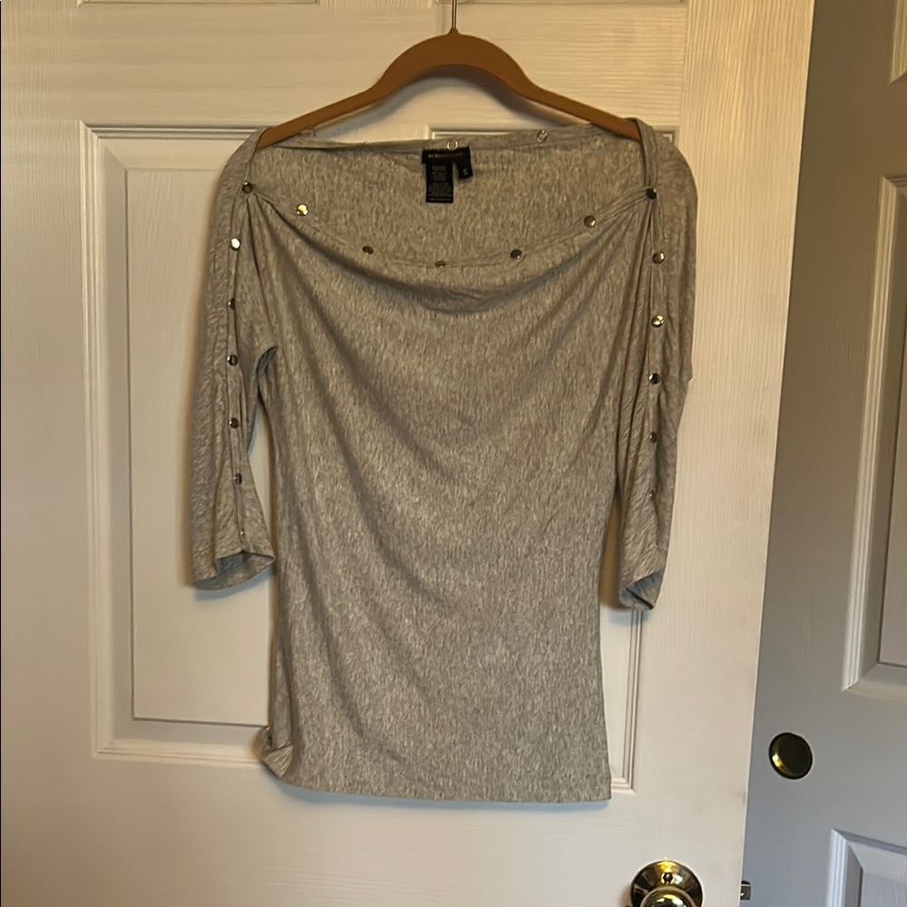 Chic Gray Off-Shoulder Top with Button Details